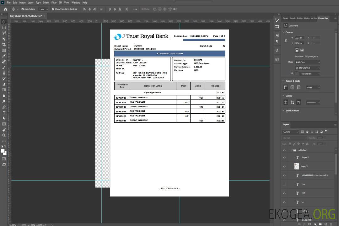 Relevé bancaire Cambodge J Trust Royal template Relevé bancaire Cambodge J Trust Royal template